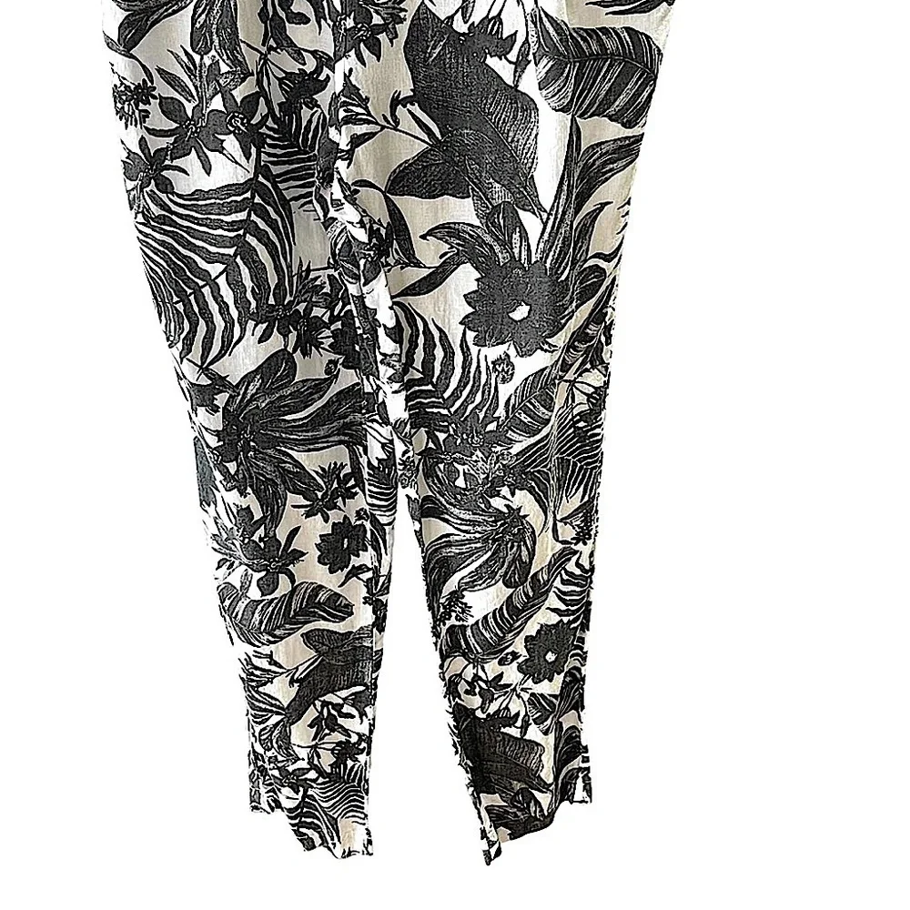 Zara Trafaluc Black & White Floral Linen Bandeau Strapless Jumpsuit Size Small